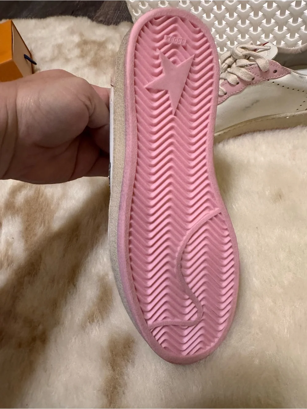 Golden Goose Women's Pink & White Star Accent Sneakers